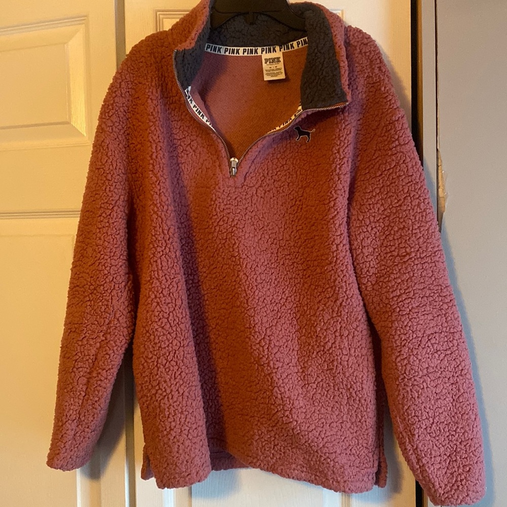 Pink Sherpa jacket half zip